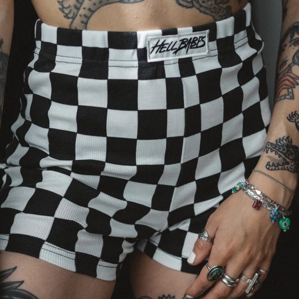 Black and White Checkered Women's Shorts